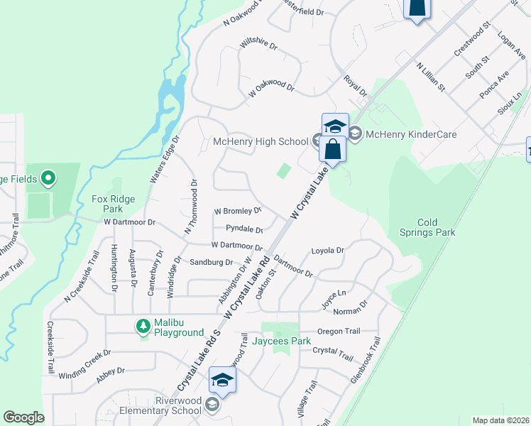 map of restaurants, bars, coffee shops, grocery stores, and more near 409 Kensington Drive in McHenry
