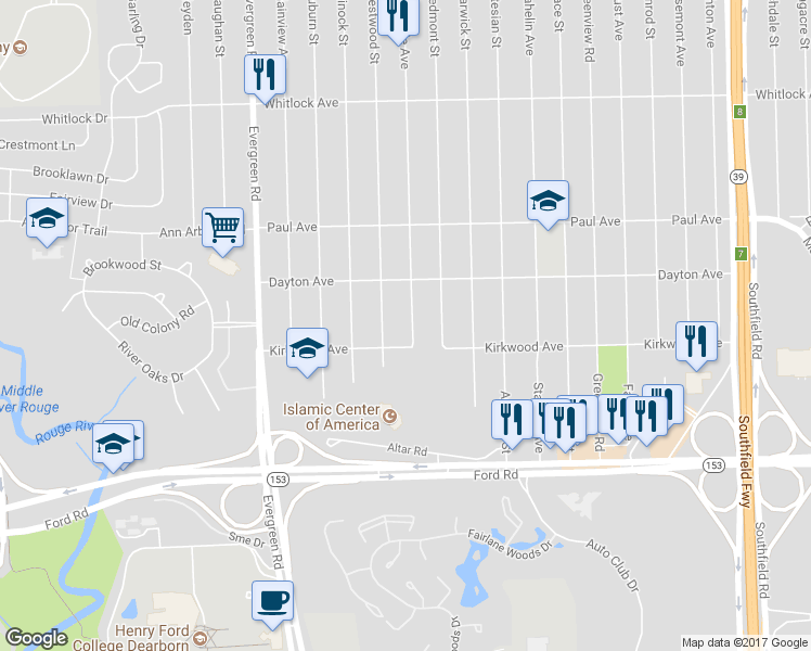 map of restaurants, bars, coffee shops, grocery stores, and more near 6039 Grandville Avenue in Detroit