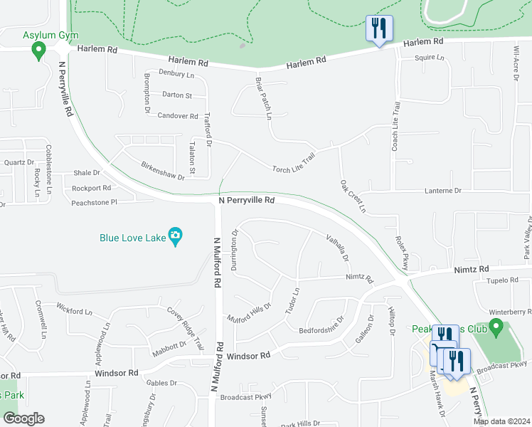 map of restaurants, bars, coffee shops, grocery stores, and more near 6122 Valhalla Drive in Loves Park