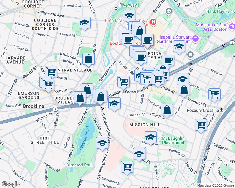 map of restaurants, bars, coffee shops, grocery stores, and more near 2 Shepherd Avenue in Boston