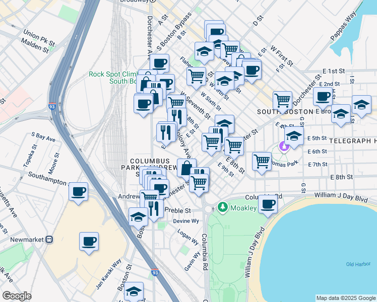 map of restaurants, bars, coffee shops, grocery stores, and more near 21 Lark Street in Boston