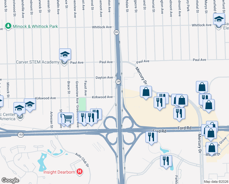 map of restaurants, bars, coffee shops, grocery stores, and more near 6031 Ashton Avenue in Detroit