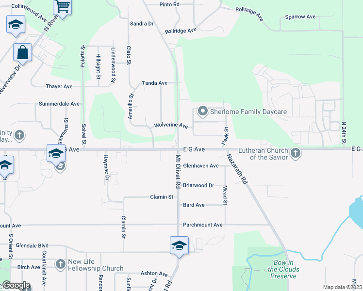 map of restaurants, bars, coffee shops, grocery stores, and more near 2821 East G Avenue in Kalamazoo
