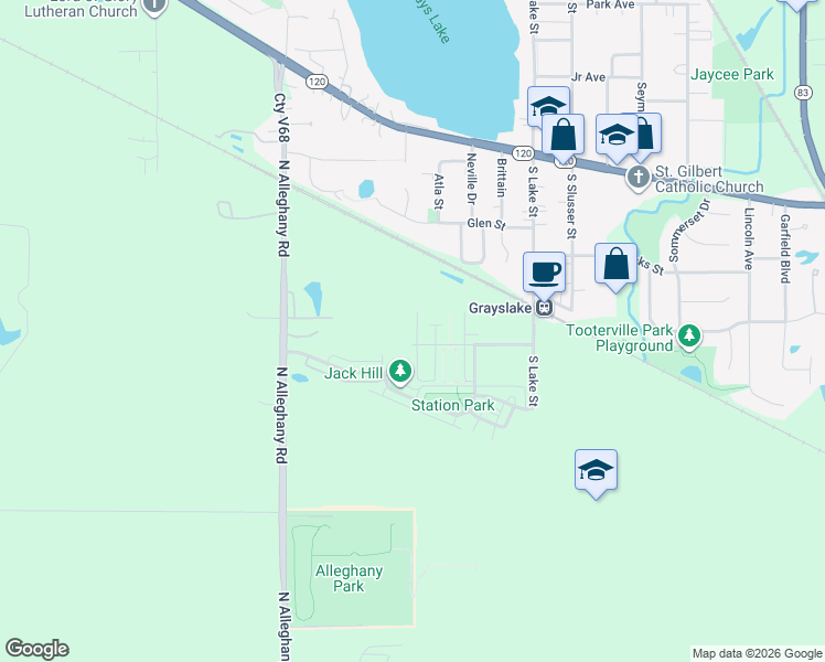 map of restaurants, bars, coffee shops, grocery stores, and more near 544 Silverton Drive in Grayslake