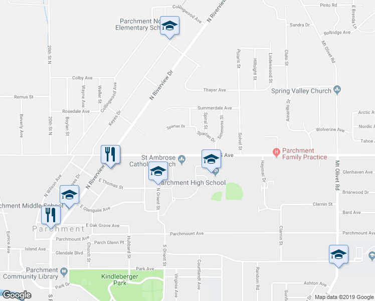 map of restaurants, bars, coffee shops, grocery stores, and more near 1719 East G Avenue in Kalamazoo