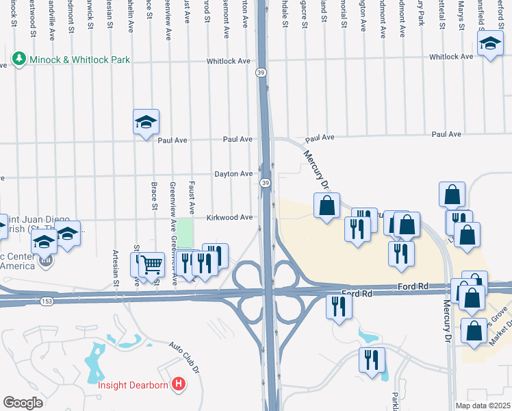 map of restaurants, bars, coffee shops, grocery stores, and more near 6031 Ashton Avenue in Detroit