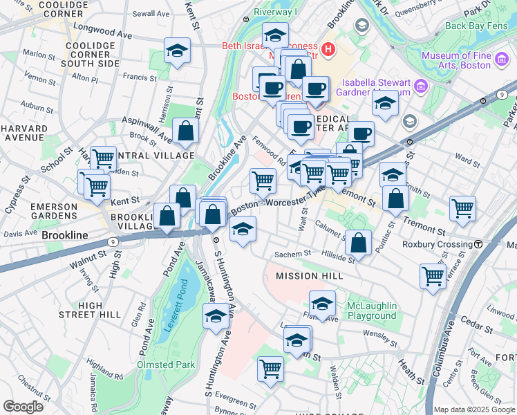 map of restaurants, bars, coffee shops, grocery stores, and more near 2 Shepherd Avenue in Boston