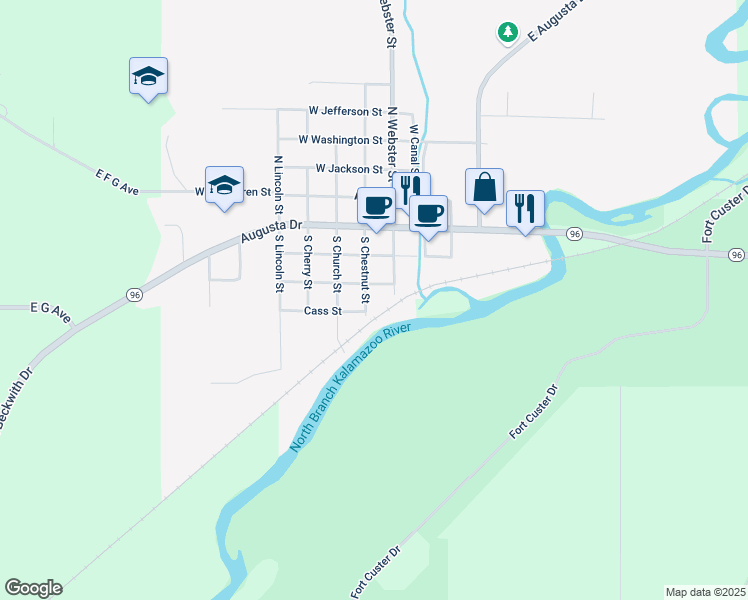 map of restaurants, bars, coffee shops, grocery stores, and more near 308 South Chestnut Street in Augusta