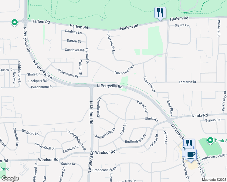 map of restaurants, bars, coffee shops, grocery stores, and more near 6122 Valhalla Drive in Loves Park