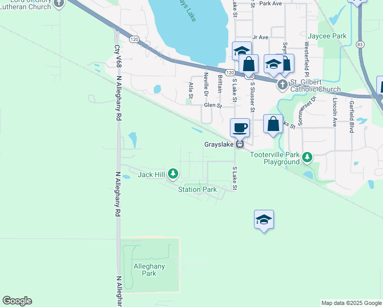map of restaurants, bars, coffee shops, grocery stores, and more near 535 Topeka Drive in Grayslake