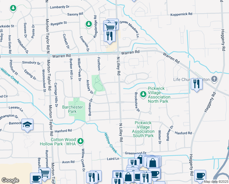 map of restaurants, bars, coffee shops, grocery stores, and more near 6626 Ardsley Court in Canton
