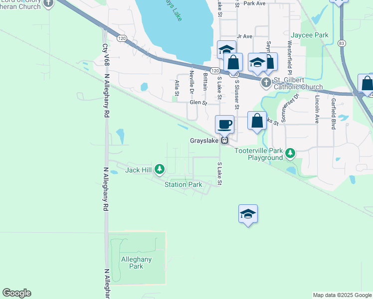 map of restaurants, bars, coffee shops, grocery stores, and more near 535 Topeka Drive in Grayslake
