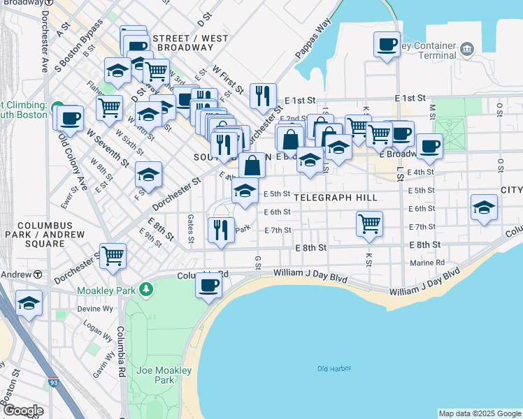 map of restaurants, bars, coffee shops, grocery stores, and more near in Boston
