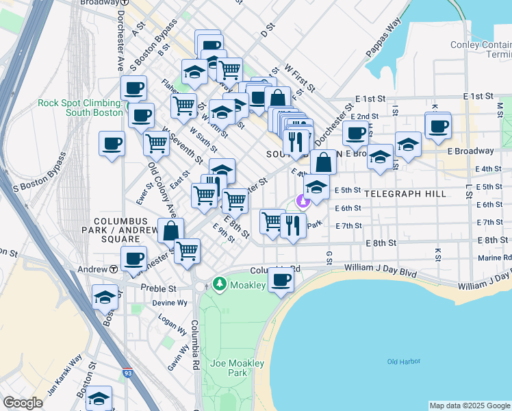 map of restaurants, bars, coffee shops, grocery stores, and more near 22 Mercer Street in Boston