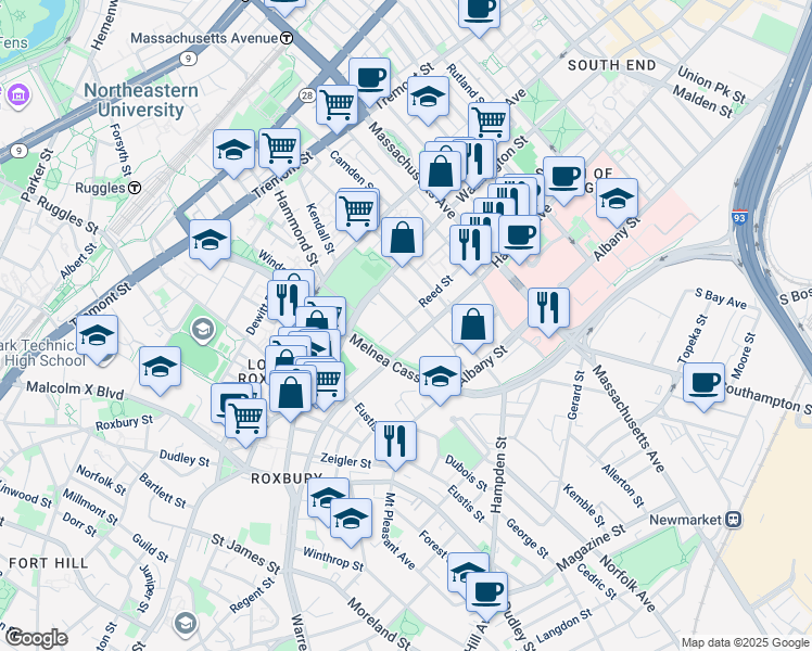 map of restaurants, bars, coffee shops, grocery stores, and more near 41 Thorndike Street in Boston