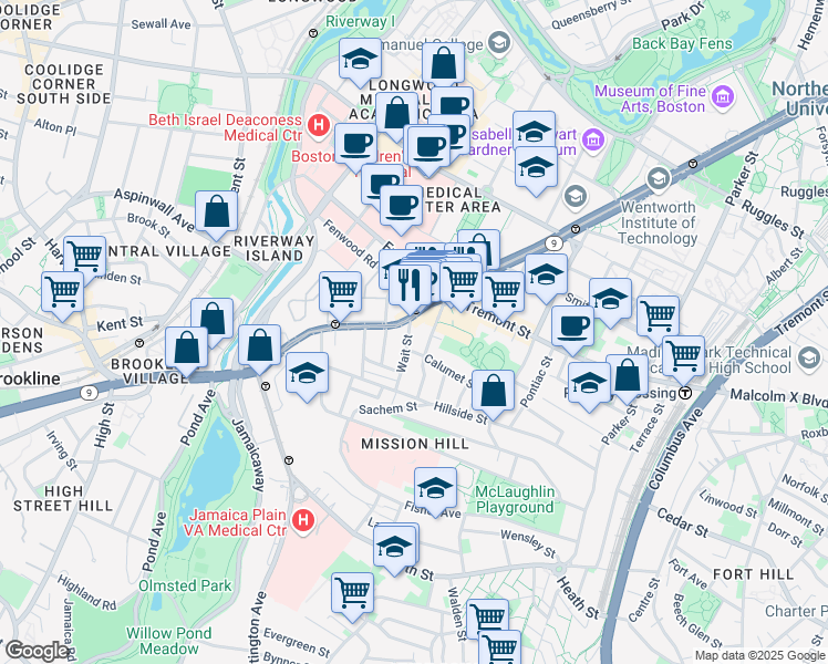 map of restaurants, bars, coffee shops, grocery stores, and more near in Boston