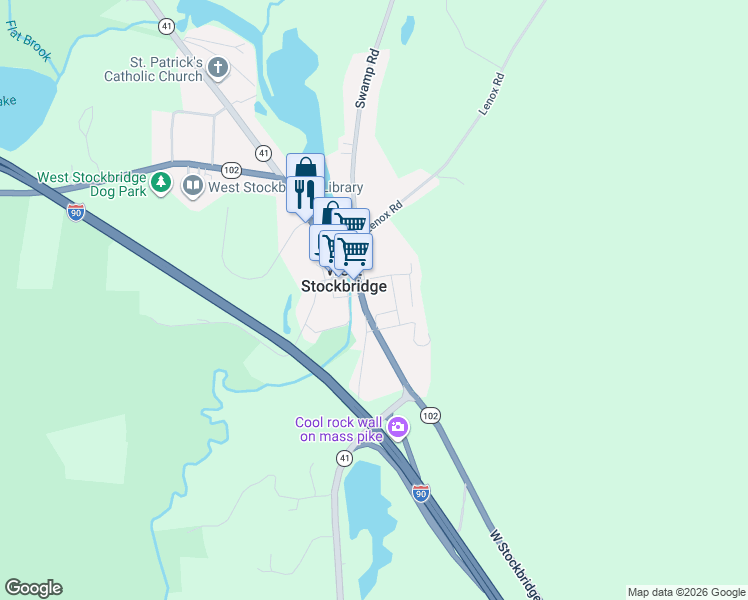 map of restaurants, bars, coffee shops, grocery stores, and more near 35 Main Street in West Stockbridge