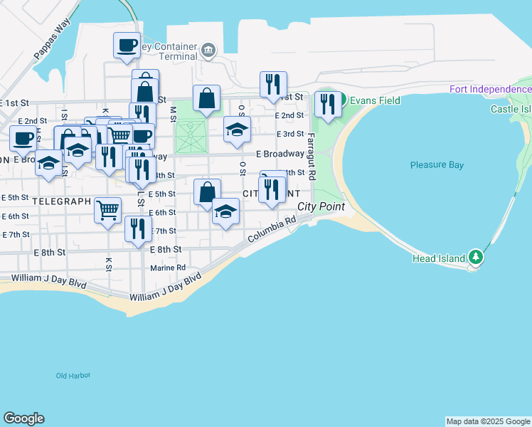 map of restaurants, bars, coffee shops, grocery stores, and more near 819 East 6th Street in Boston