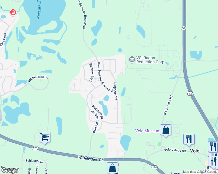 map of restaurants, bars, coffee shops, grocery stores, and more near 28068 Four Seasons Boulevard in McHenry
