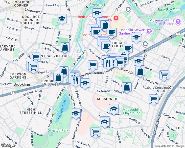map of restaurants, bars, coffee shops, grocery stores, and more near 2 Shepherd Avenue in Boston