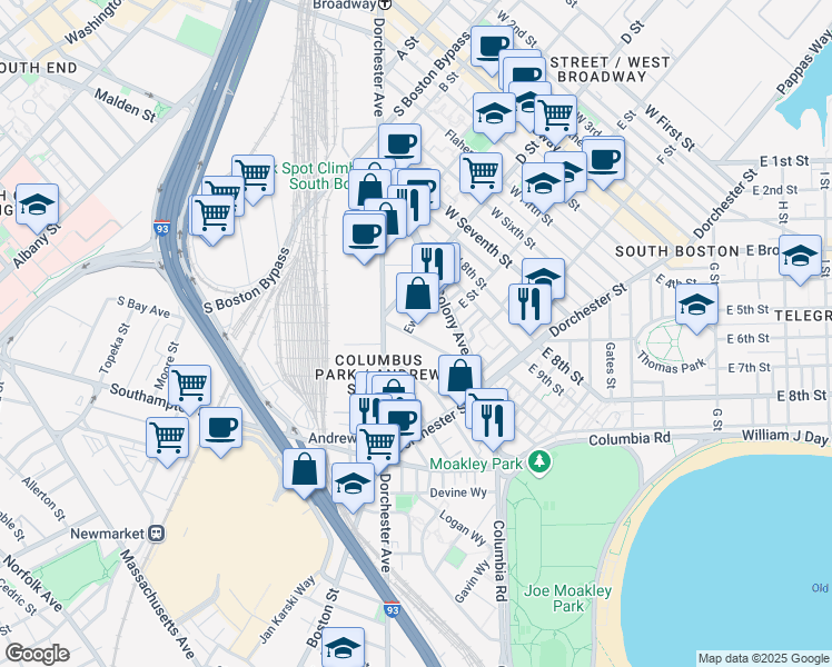 map of restaurants, bars, coffee shops, grocery stores, and more near 466 Dorchester Avenue in Boston