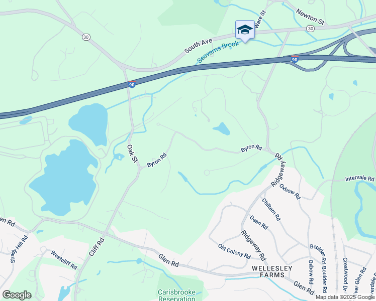 map of restaurants, bars, coffee shops, grocery stores, and more near 67 Byron Road in Weston
