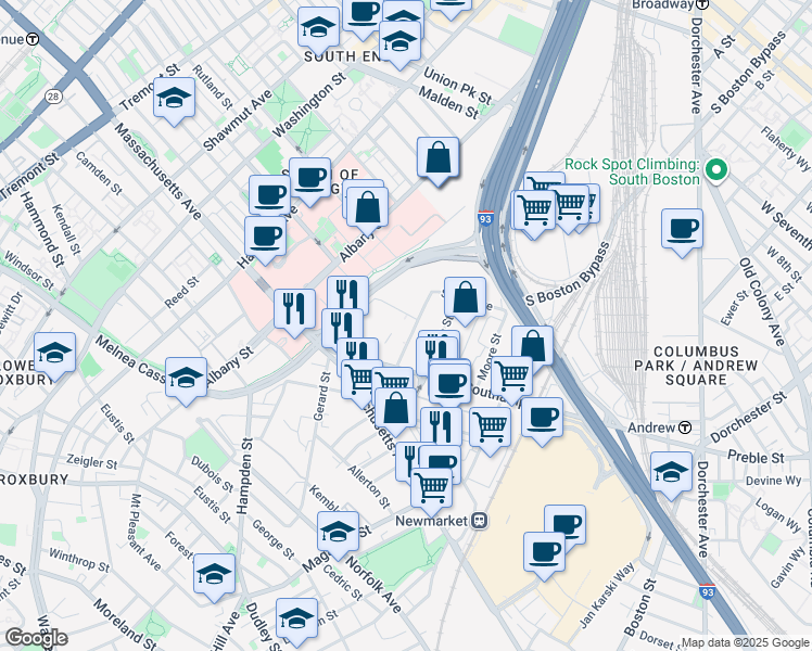 map of restaurants, bars, coffee shops, grocery stores, and more near 26 Atkinson Street in Boston