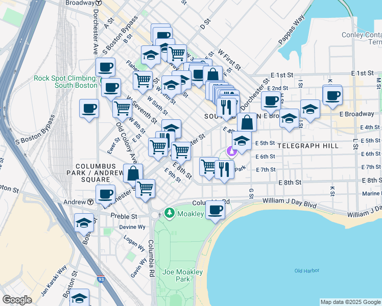 map of restaurants, bars, coffee shops, grocery stores, and more near 22 Mercer Street in Boston