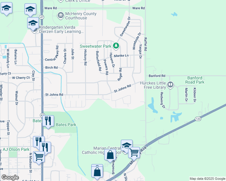 map of restaurants, bars, coffee shops, grocery stores, and more near 817 Saint Johns Road in Woodstock