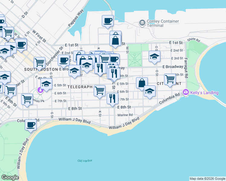 map of restaurants, bars, coffee shops, grocery stores, and more near 139 L Street in Boston