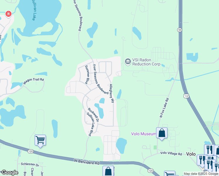 map of restaurants, bars, coffee shops, grocery stores, and more near 28068 Four Seasons Boulevard in McHenry