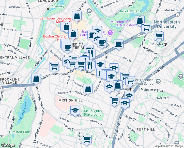 map of restaurants, bars, coffee shops, grocery stores, and more near in Boston
