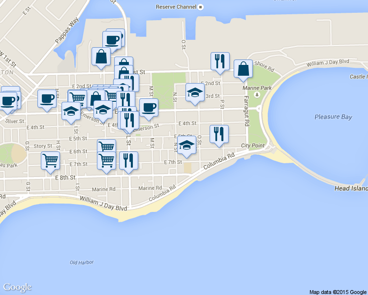 map of restaurants, bars, coffee shops, grocery stores, and more near 741 East 6th Street in Boston