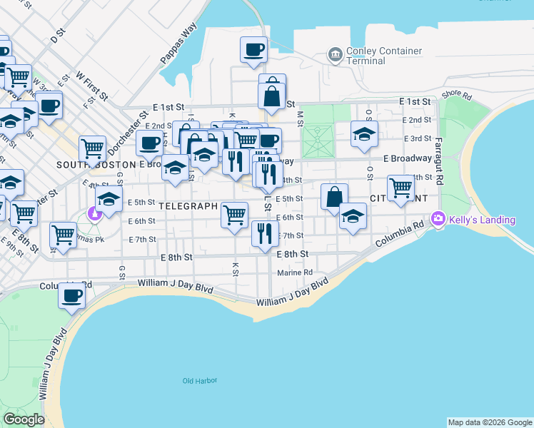 map of restaurants, bars, coffee shops, grocery stores, and more near 139 L Street in Boston
