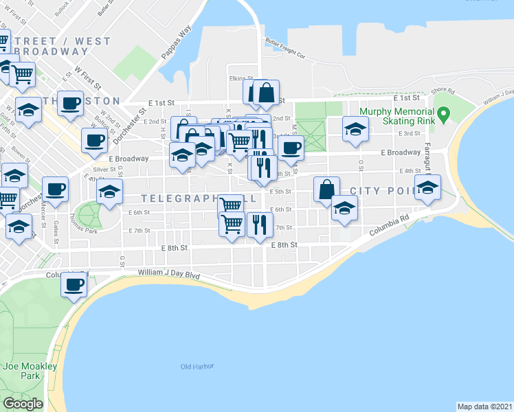 map of restaurants, bars, coffee shops, grocery stores, and more near 139 L Street in Boston