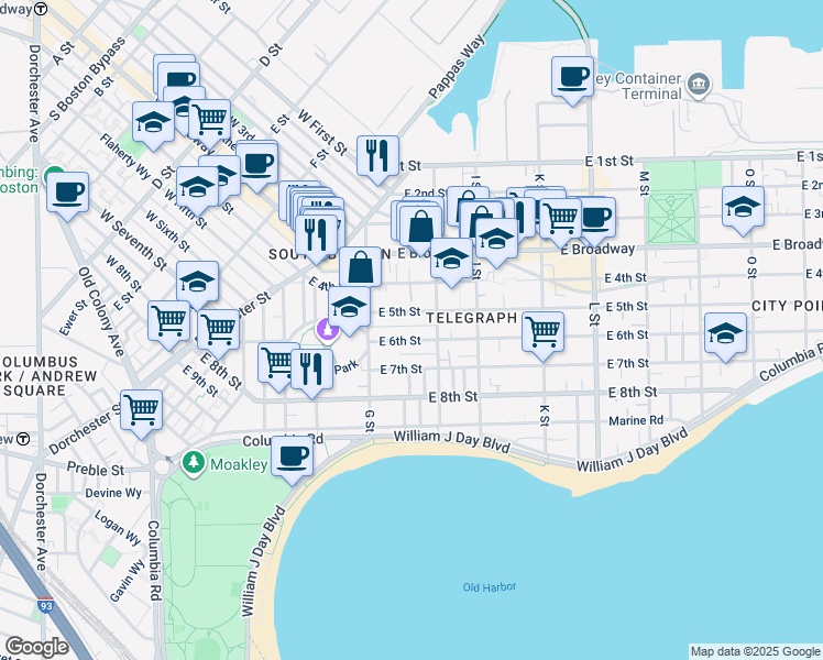 map of restaurants, bars, coffee shops, grocery stores, and more near 434 East 6th Street in Boston