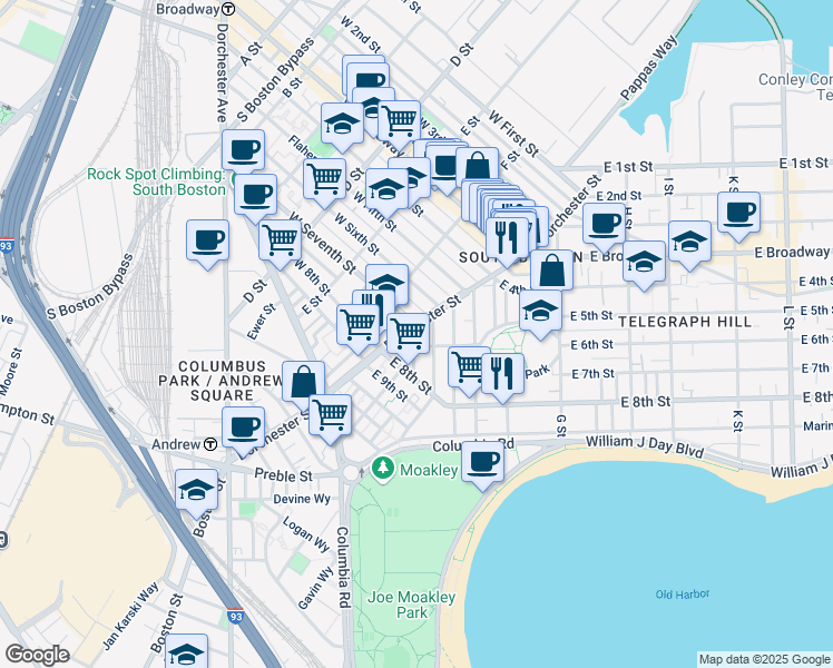 map of restaurants, bars, coffee shops, grocery stores, and more near 22 Mercer Street in Boston
