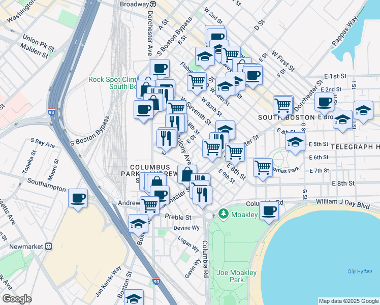 map of restaurants, bars, coffee shops, grocery stores, and more near 21 Lark Street in Boston
