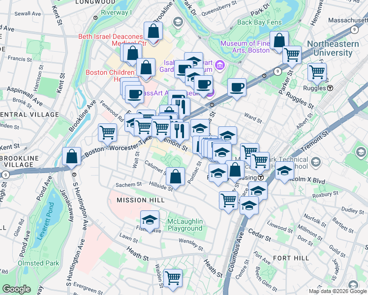 map of restaurants, bars, coffee shops, grocery stores, and more near in Boston