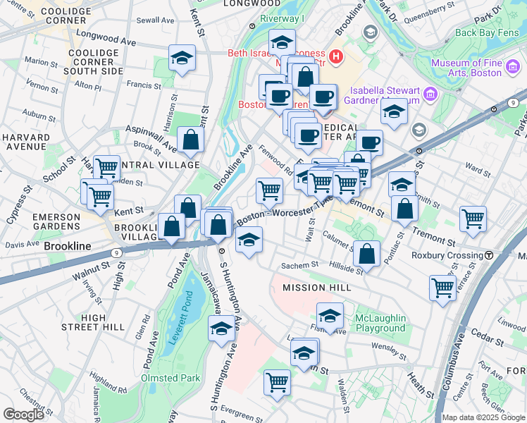 map of restaurants, bars, coffee shops, grocery stores, and more near 2 Shepherd Avenue in Boston