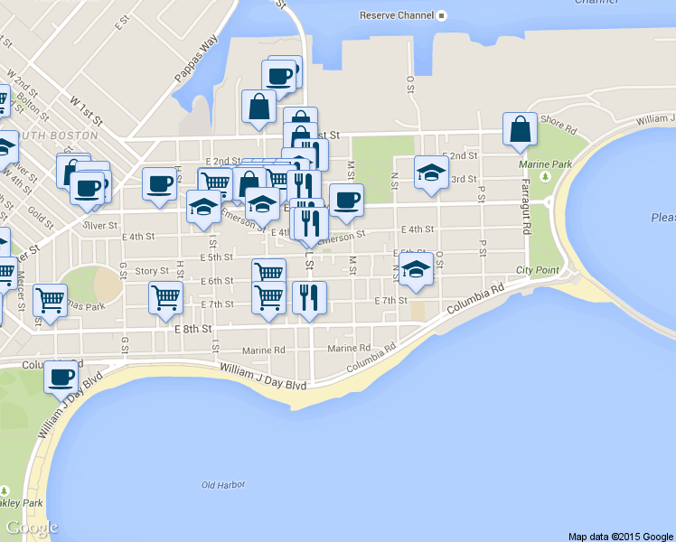 map of restaurants, bars, coffee shops, grocery stores, and more near 661 East 6th Street in Boston