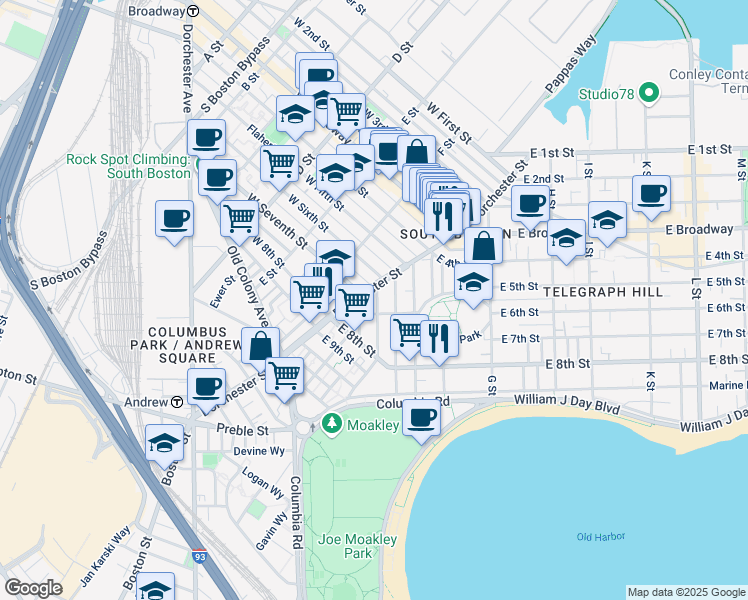 map of restaurants, bars, coffee shops, grocery stores, and more near 22 Mercer Street in Boston