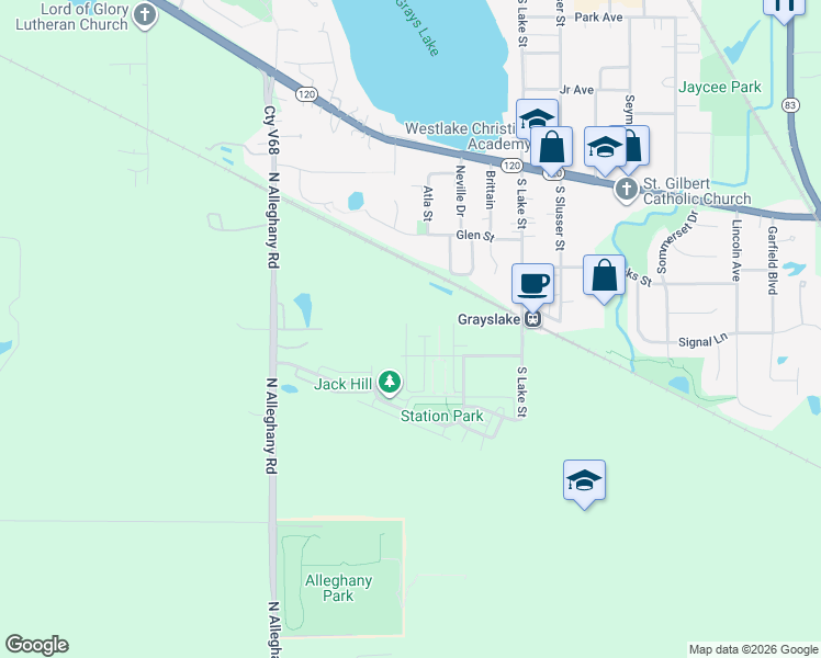 map of restaurants, bars, coffee shops, grocery stores, and more near 544 Silverton Drive in Grayslake