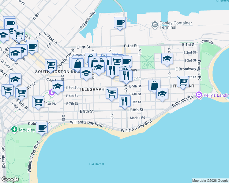 map of restaurants, bars, coffee shops, grocery stores, and more near 1 Beckler Avenue in Boston