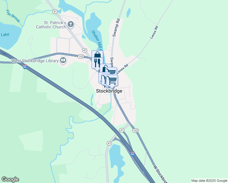 map of restaurants, bars, coffee shops, grocery stores, and more near 35 Main Street in West Stockbridge