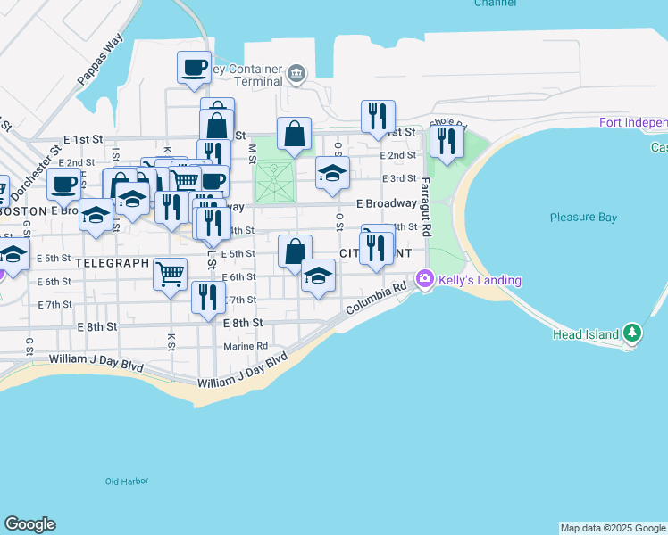 map of restaurants, bars, coffee shops, grocery stores, and more near 1 O Street Place in Boston