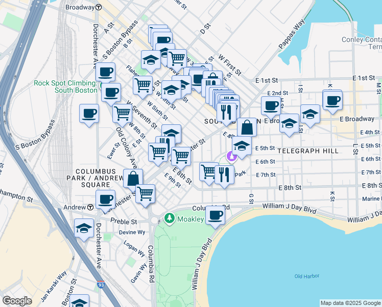 map of restaurants, bars, coffee shops, grocery stores, and more near 22 Mercer Street in Boston