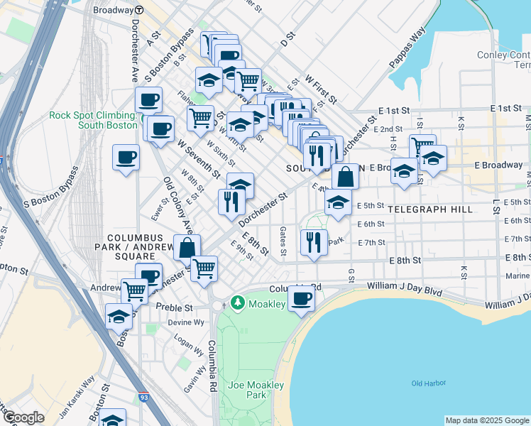 map of restaurants, bars, coffee shops, grocery stores, and more near 22 Mercer Street in Boston