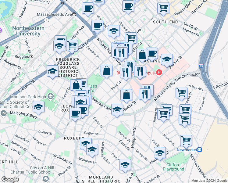 map of restaurants, bars, coffee shops, grocery stores, and more near 924-980 Harrison Avenue in Boston