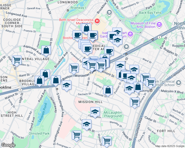 map of restaurants, bars, coffee shops, grocery stores, and more near in Boston